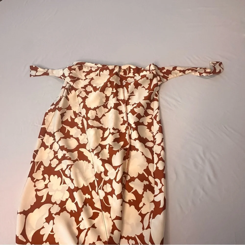 Ann Taylor Factory Cream and Brown Floral Wrap Skirt Size XS - Picture 9 of 11
